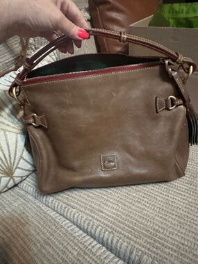Dooney & Bourke Brown Leather Shoulder Bag with Tassel